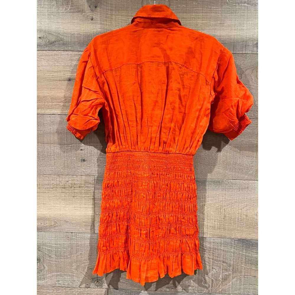 FRAME shirred puff sleeve orange ramie shirt dres… - image 3