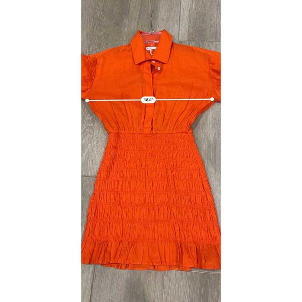 FRAME shirred puff sleeve orange ramie shirt dres… - image 4