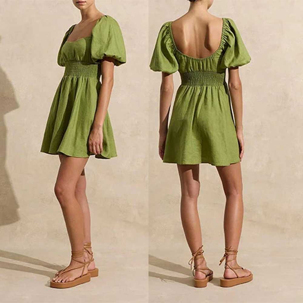 Peony Smocked Puff Sleeves Mini Dress Women's Oli… - image 1