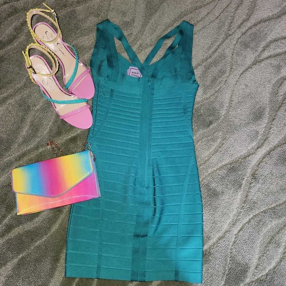 Herve Leger Teal Bandage Dress size XS - image 8