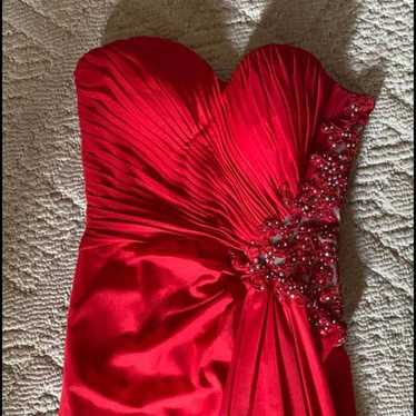 Red strapless prom dress