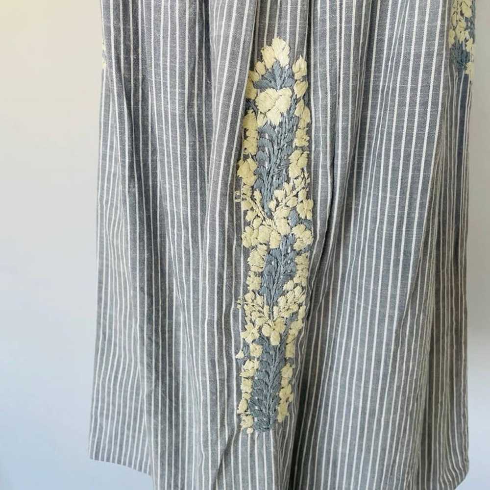 Mi Golodrina Embroidered Gray White Striped Dress - image 2