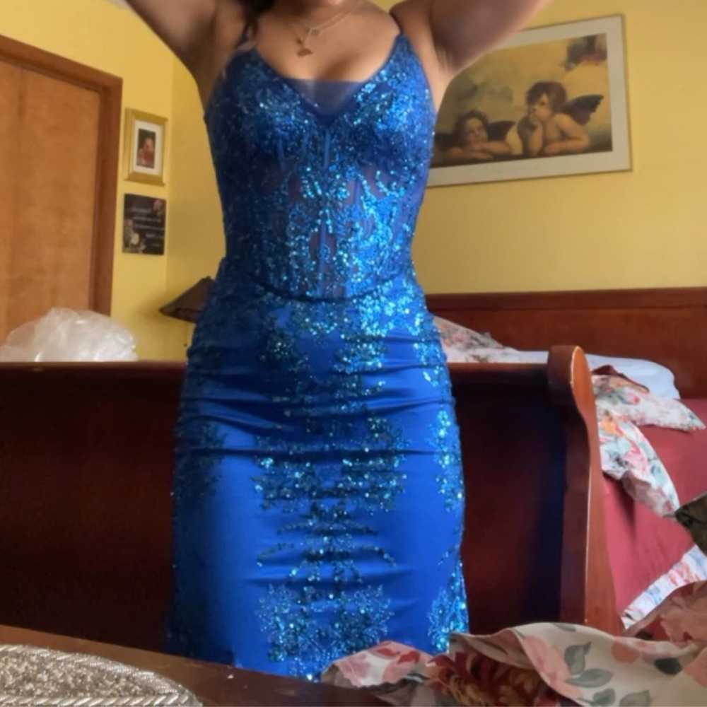 Blue corset prom dress - image 2