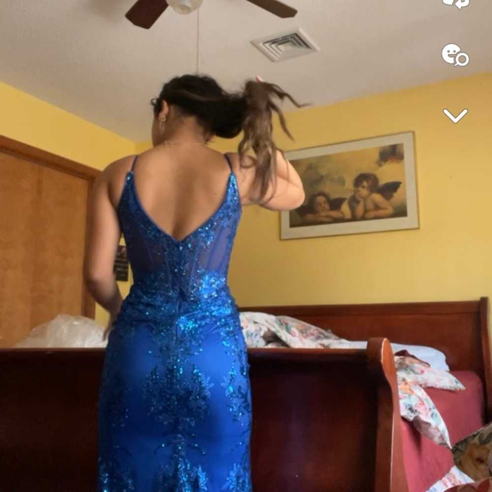 Blue corset prom dress - image 3