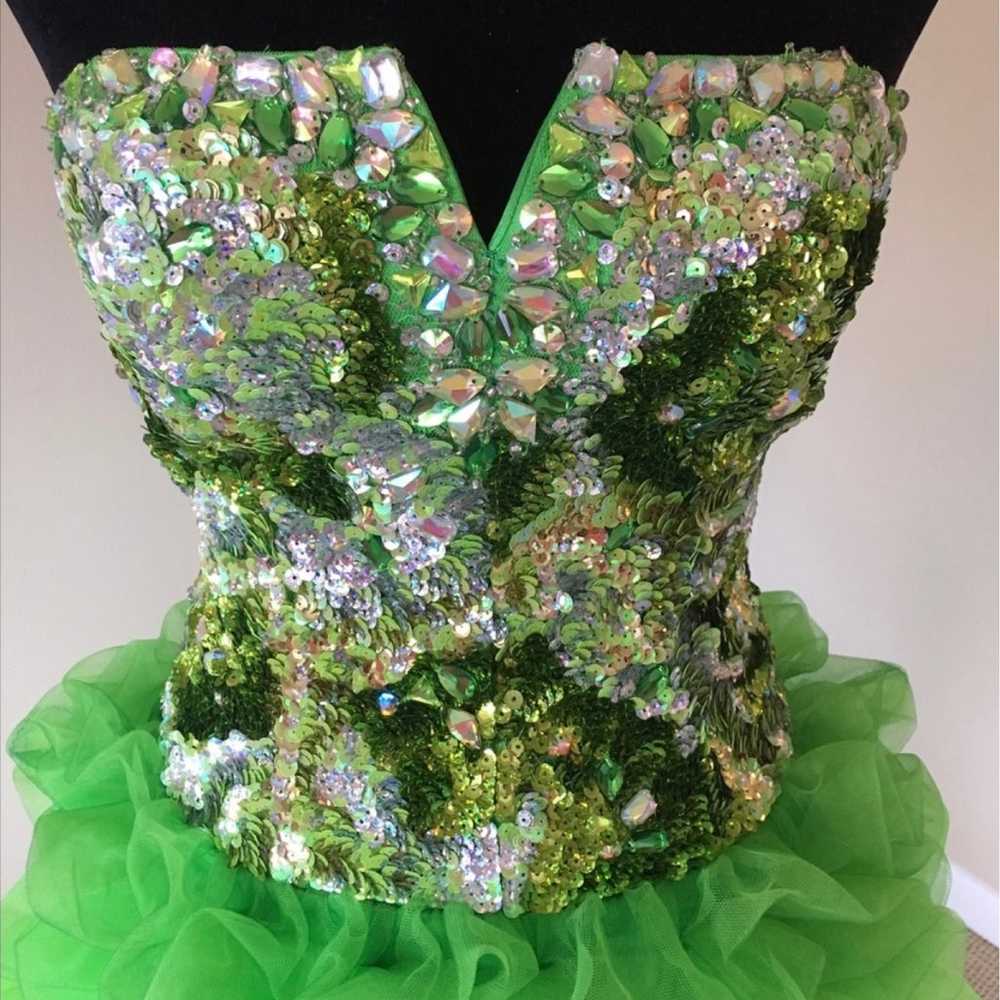 Jovani size 0 Lime Green Long Ball Gown with Deta… - image 3