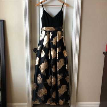Black and Metallic Gold Flower Gown - image 1