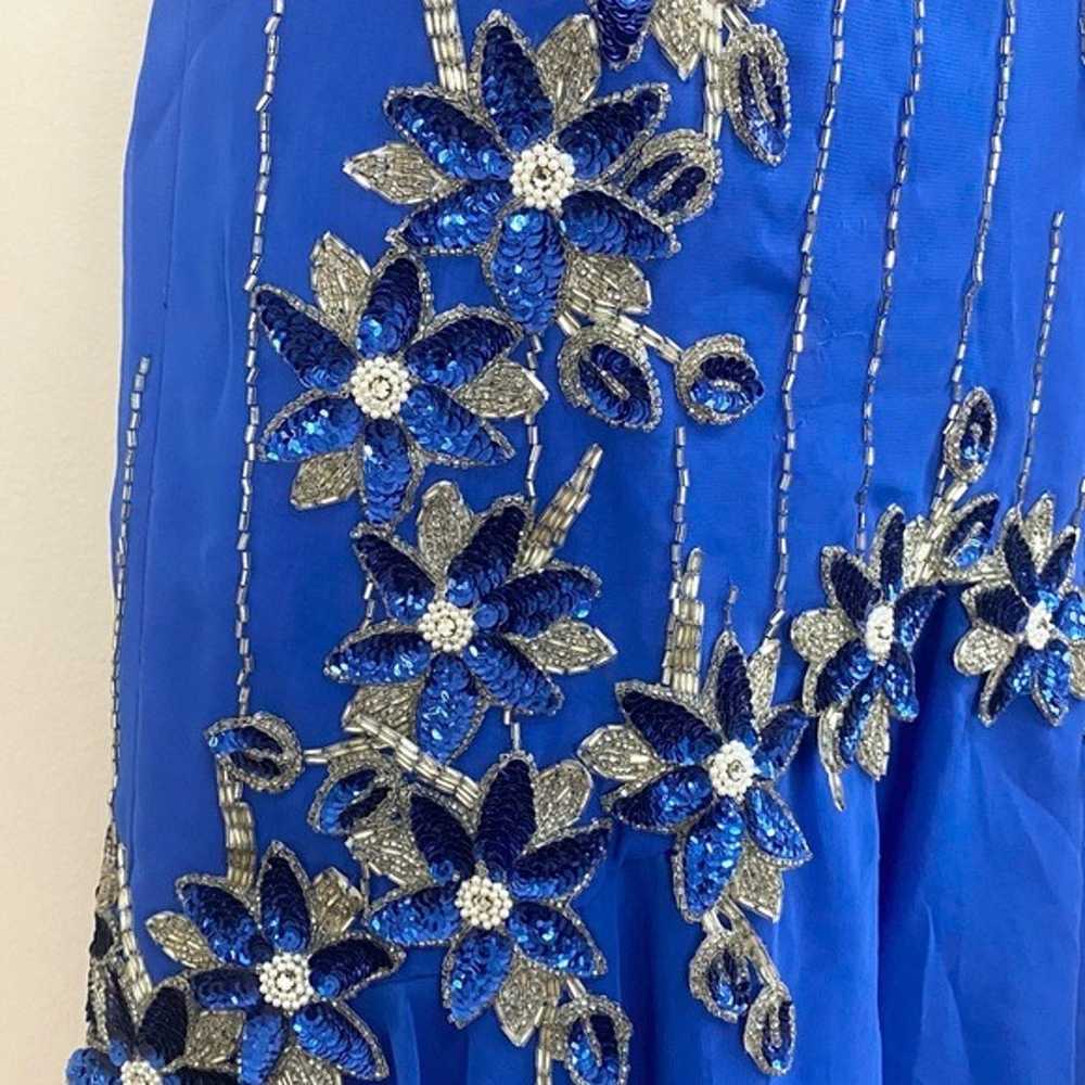 BOB MAYS | Vintage Blue Beaded Pageant Gown Sz S - image 12