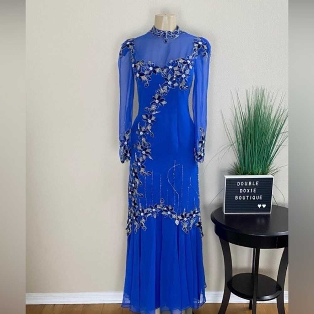 BOB MAYS | Vintage Blue Beaded Pageant Gown Sz S - image 1