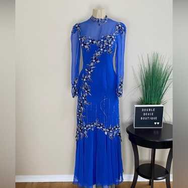 BOB MAYS | Vintage Blue Beaded Pageant Gown Sz S