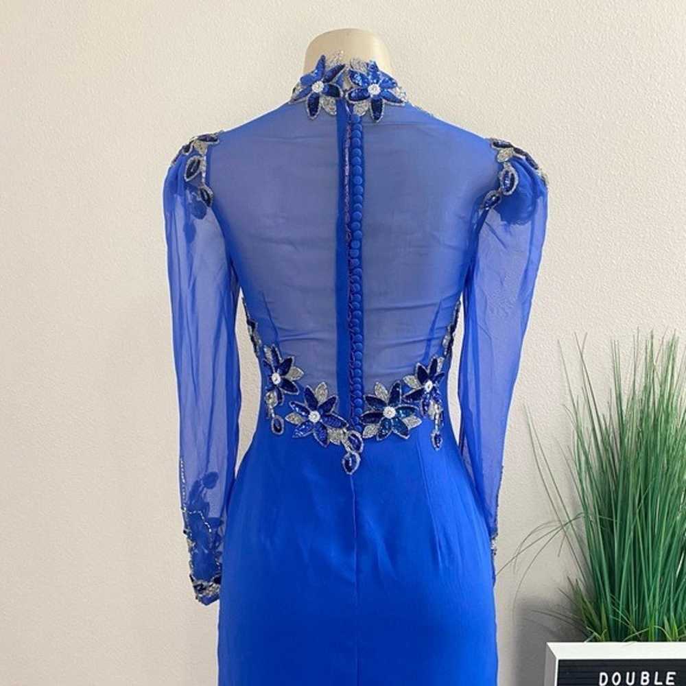 BOB MAYS | Vintage Blue Beaded Pageant Gown Sz S - image 2