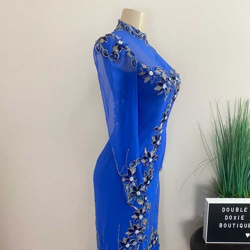 BOB MAYS | Vintage Blue Beaded Pageant Gown Sz S - image 3