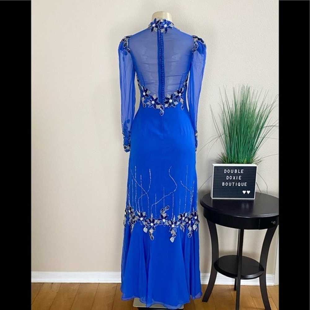 BOB MAYS | Vintage Blue Beaded Pageant Gown Sz S - image 4
