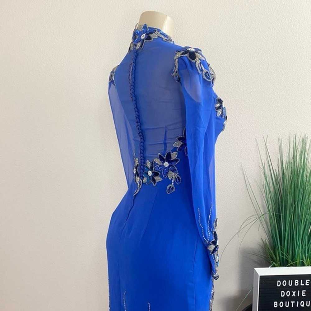 BOB MAYS | Vintage Blue Beaded Pageant Gown Sz S - image 5