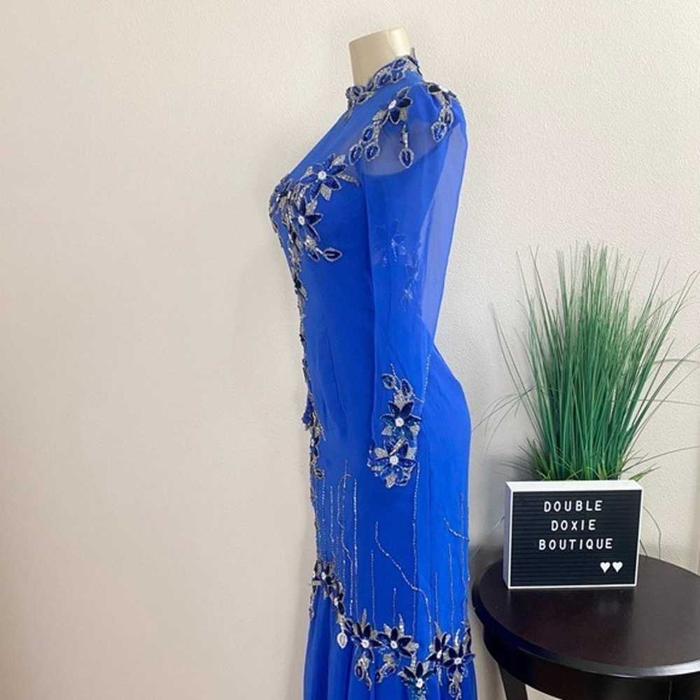 BOB MAYS | Vintage Blue Beaded Pageant Gown Sz S - image 6