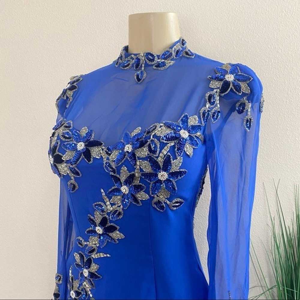 BOB MAYS | Vintage Blue Beaded Pageant Gown Sz S - image 7