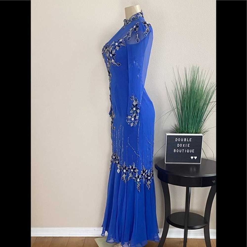 BOB MAYS | Vintage Blue Beaded Pageant Gown Sz S - image 8