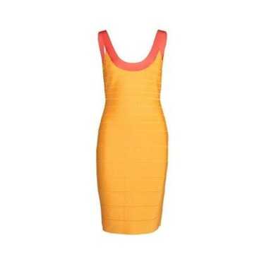 HERVE LEGER ORANGE/PINK RAYON/SPANDEX BANDAGE SHORT DRESS S/4-6US/8-10AUST