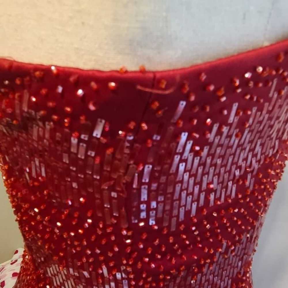 Basix II deep red beaded aline dress with shawl s… - image 11