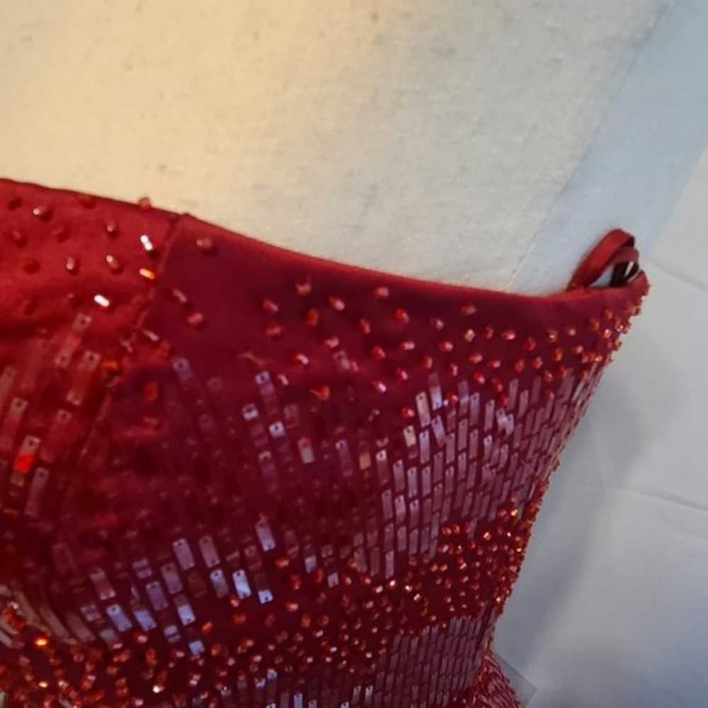 Basix II deep red beaded aline dress with shawl s… - image 12