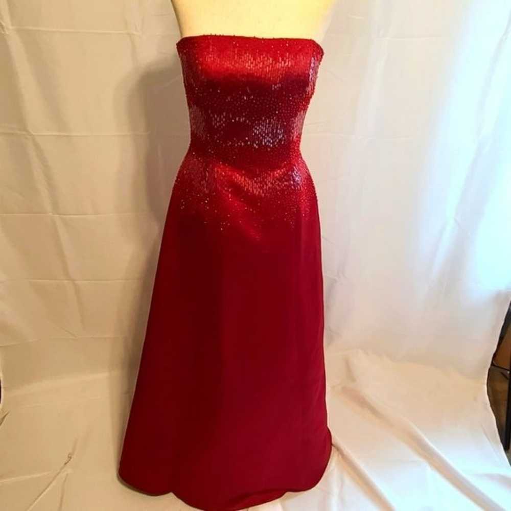 Basix II deep red beaded aline dress with shawl s… - image 2