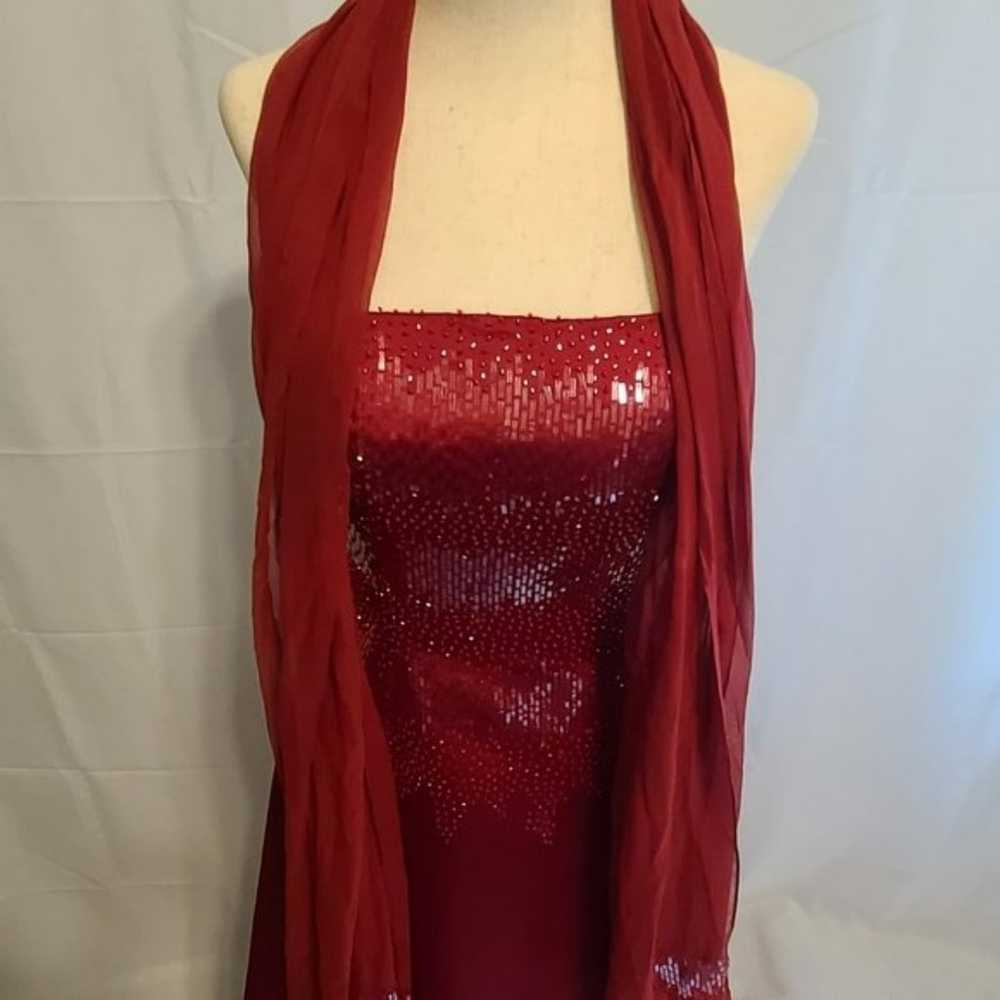Basix II deep red beaded aline dress with shawl s… - image 4
