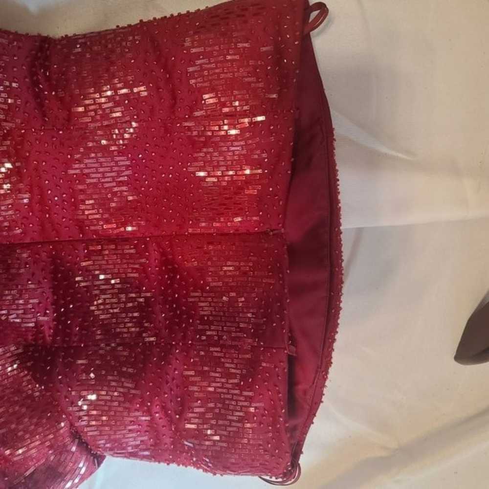 Basix II deep red beaded aline dress with shawl s… - image 9