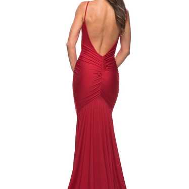 $460 B & Adam Womens Red Ruffled One Shoulder Trumpet Scuba Gown Dress  4