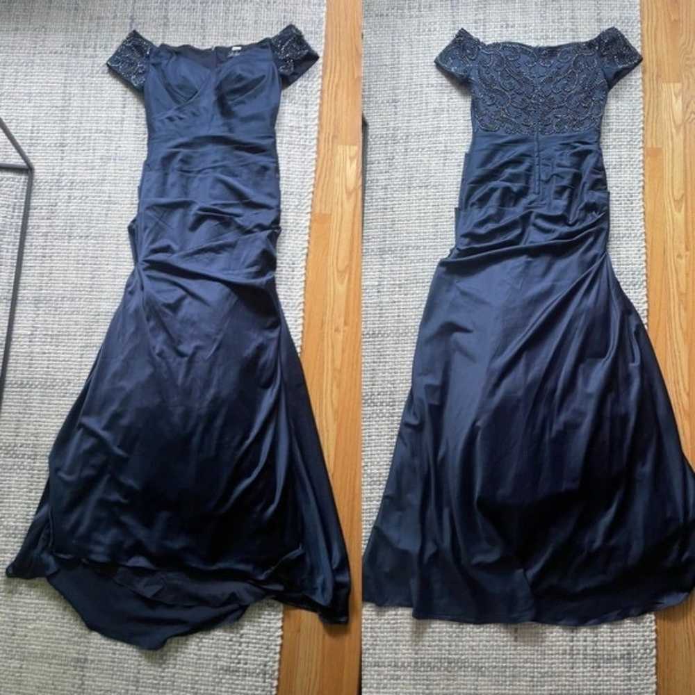 La Femme 25996 Navy Satin Off the Shoulder Dress … - image 7