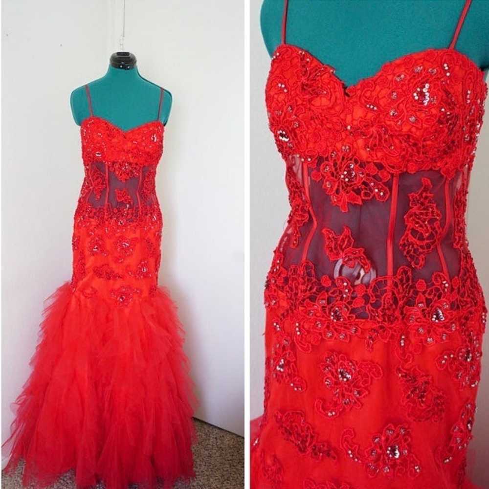 SEXY RED LACE MOULIN ROUGE JASZ COUTURE SATIN SEQ… - image 1