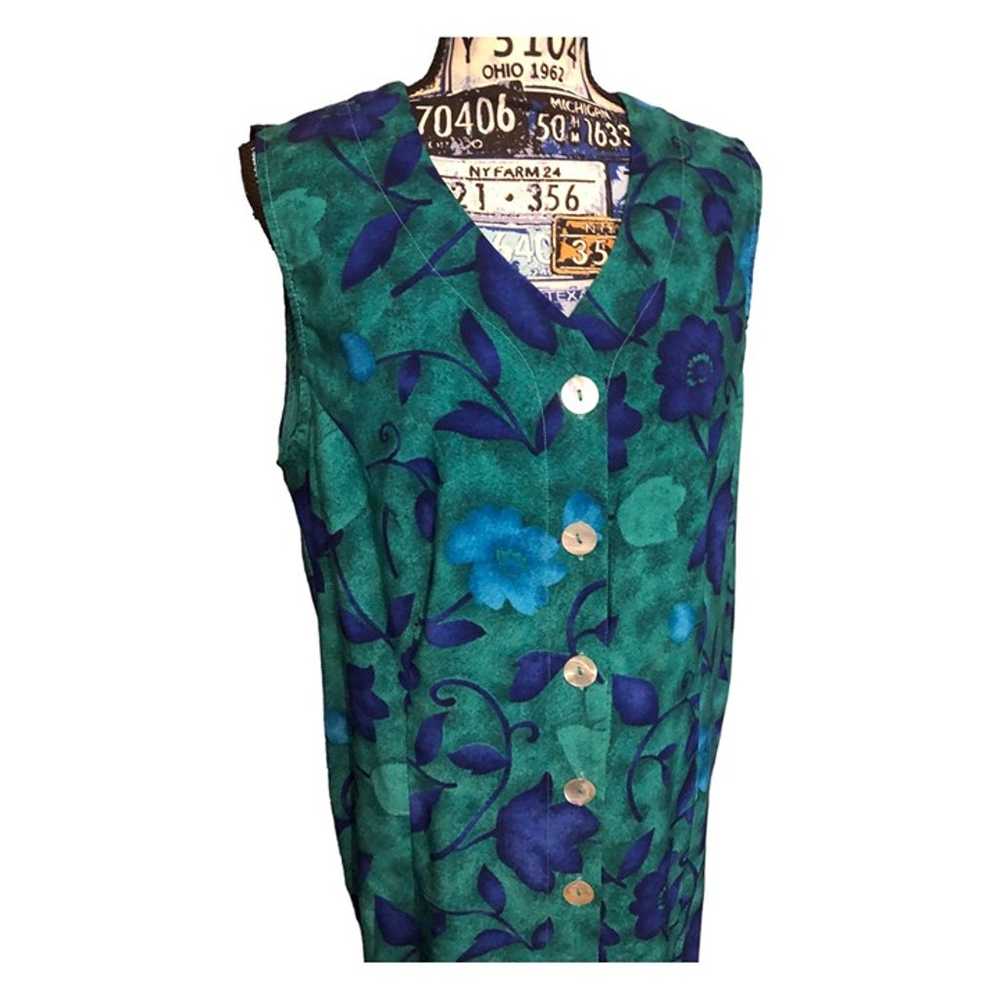 Green Blue Floral Accent Sleeveless House Vacatio… - image 4
