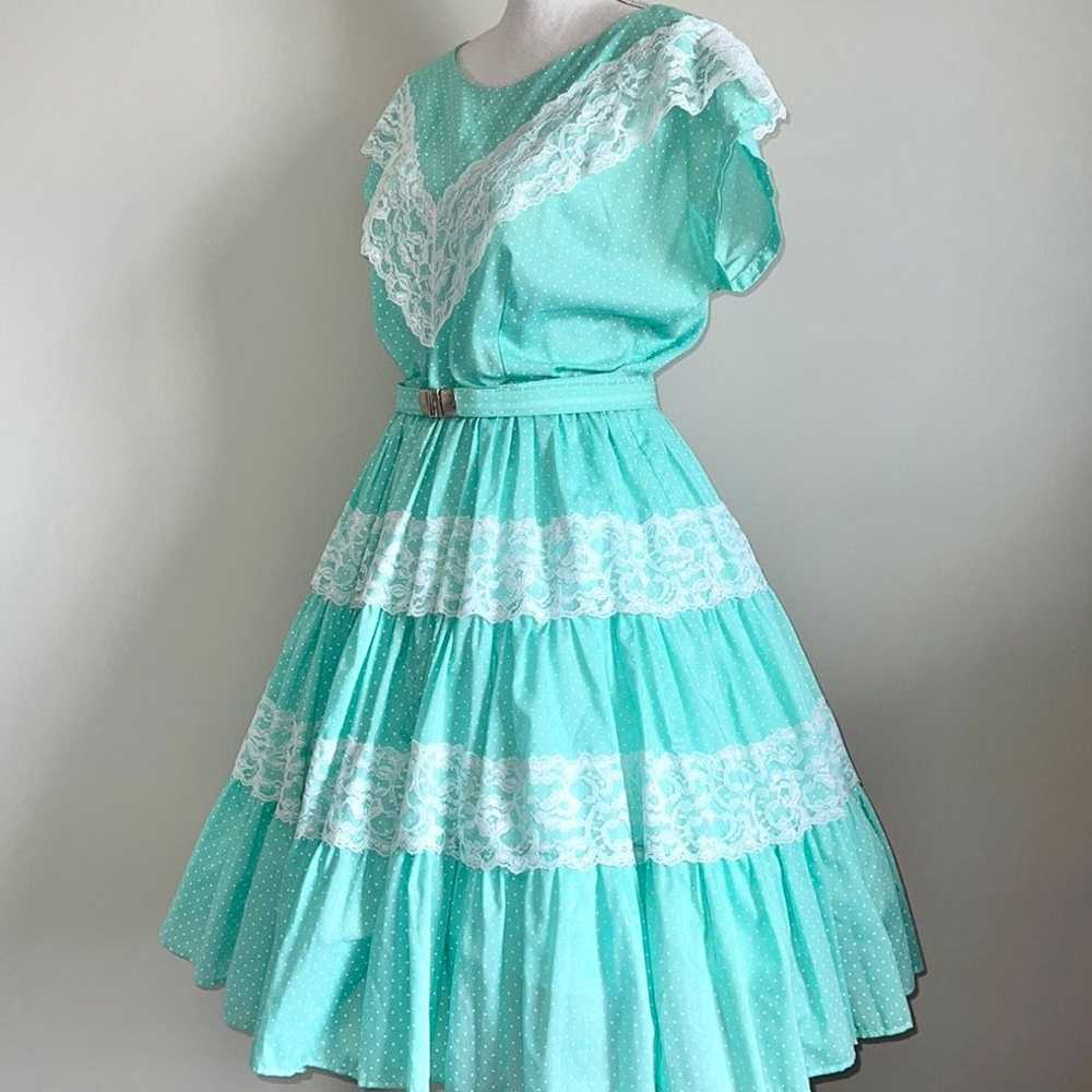 1970s Vintage Polka Dot Prairie Swing Dress - image 2