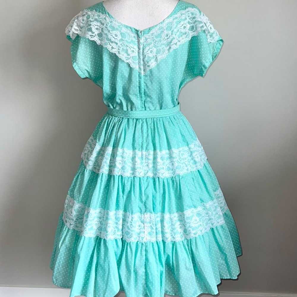 1970s Vintage Polka Dot Prairie Swing Dress - image 3