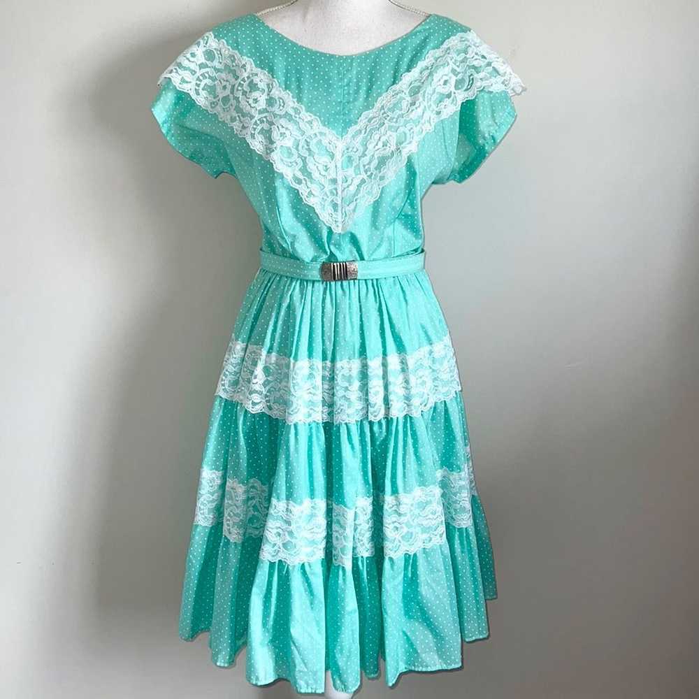 1970s Vintage Polka Dot Prairie Swing Dress - image 5