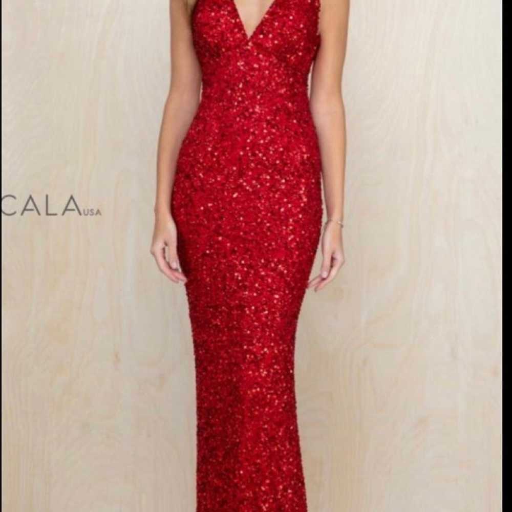 Scala V- Neckline Beaded Dress 48883 color red lo… - image 1