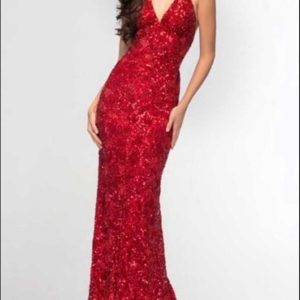 Scala V- Neckline Beaded Dress 48883 color red lo… - image 2