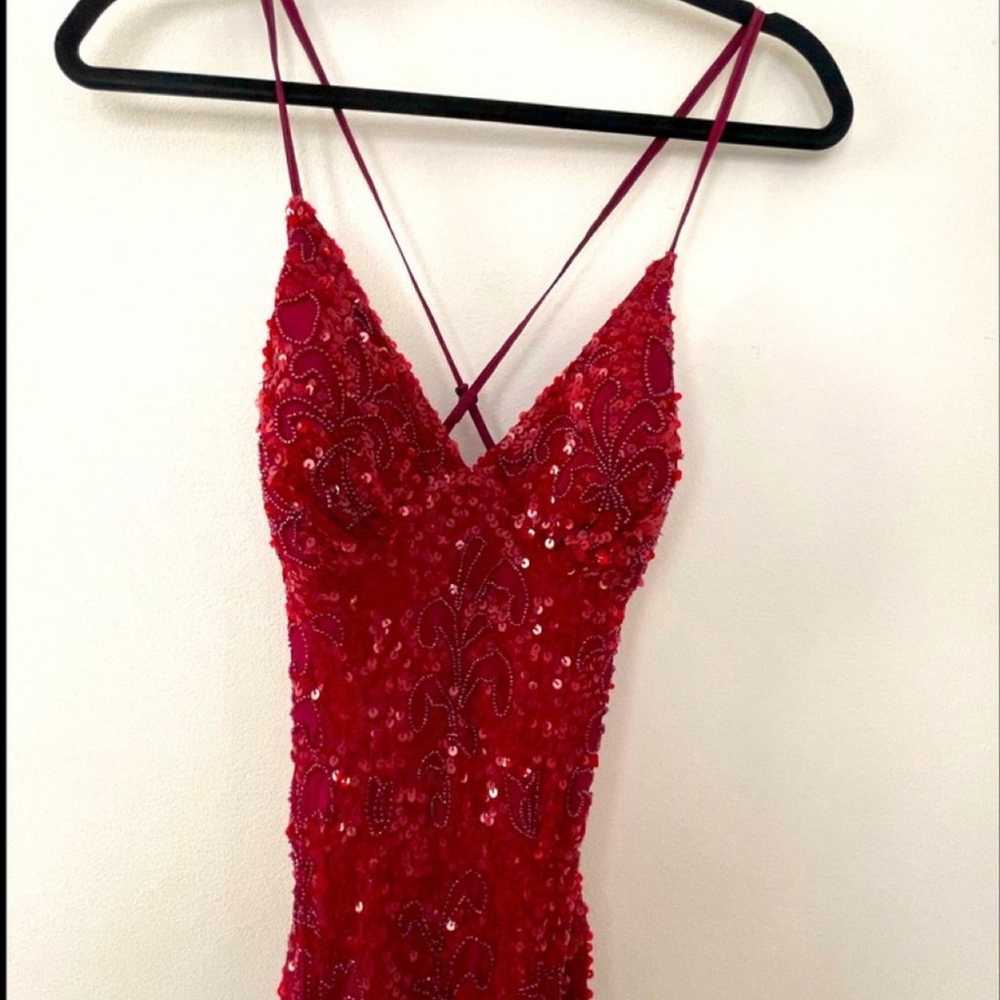 Scala V- Neckline Beaded Dress 48883 color red lo… - image 8