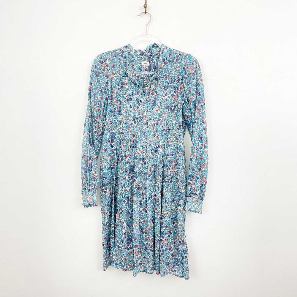 Warm Blue Floral Pintucked Midi Dress - image 2
