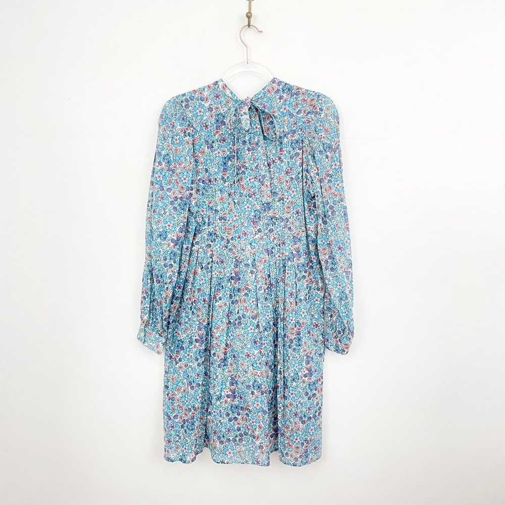 Warm Blue Floral Pintucked Midi Dress - image 6