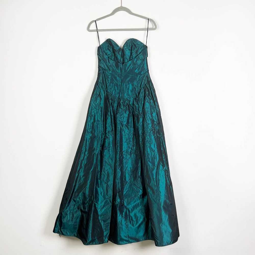 Vintage 70s 80s Peacock Green Teal Strapless Ball… - image 12