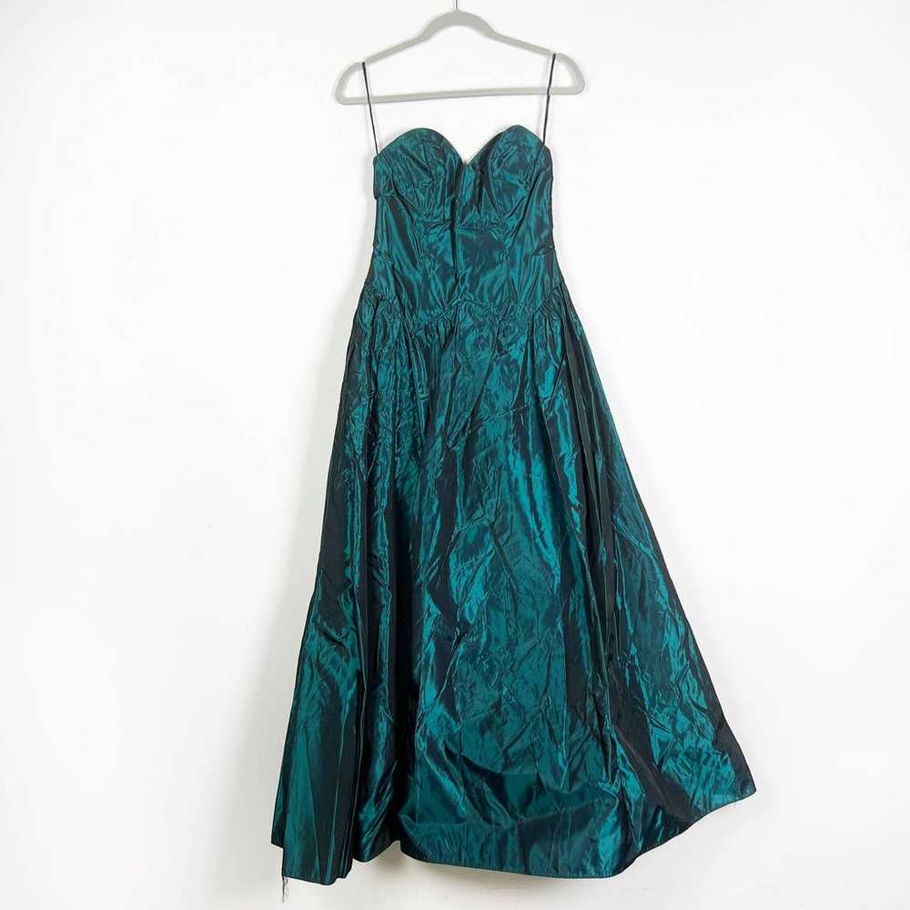 Vintage 70s 80s Peacock Green Teal Strapless Ball… - image 7