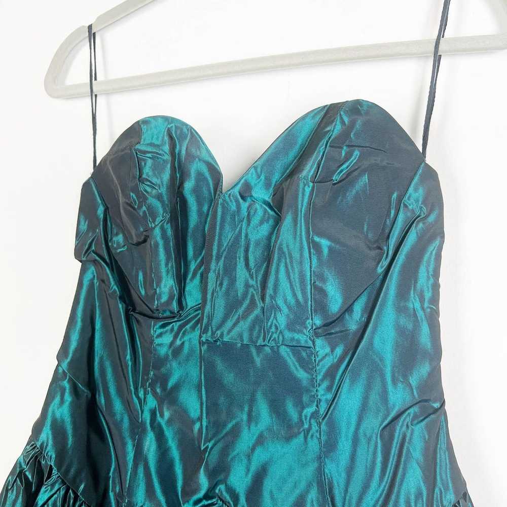 Vintage 70s 80s Peacock Green Teal Strapless Ball… - image 8