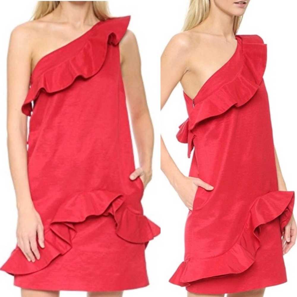 MSGM | Red One Shoulder Ruffle Cocktail Mini Dres… - image 1