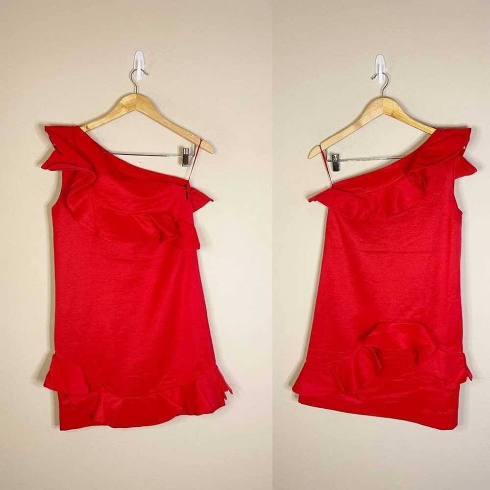 MSGM | Red One Shoulder Ruffle Cocktail Mini Dres… - image 3