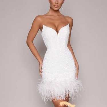 feather trim dress Aidan Mattox Gem