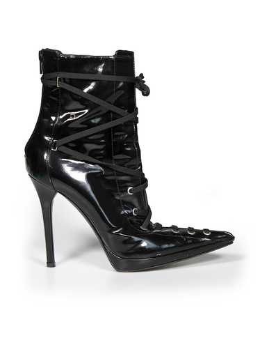 Casadei Black Patent Leather Lace-Up Ankle Boots - image 1