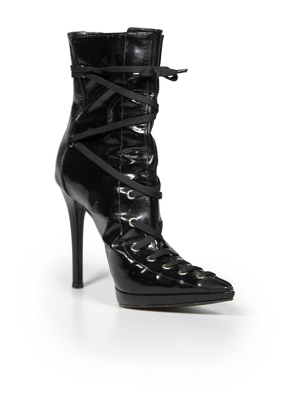 Casadei Black Patent Leather Lace-Up Ankle Boots - image 2