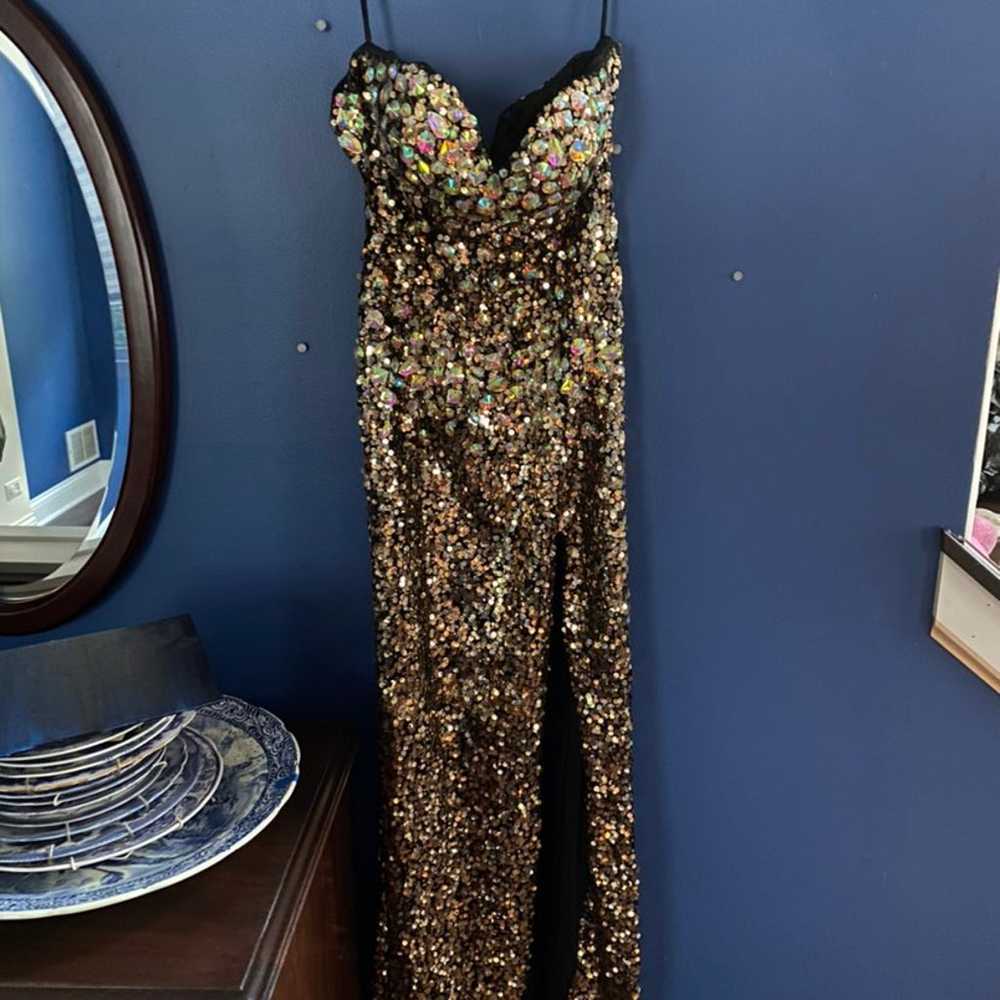 Black & Gold Sequin Strapless Prom Dress - image 1