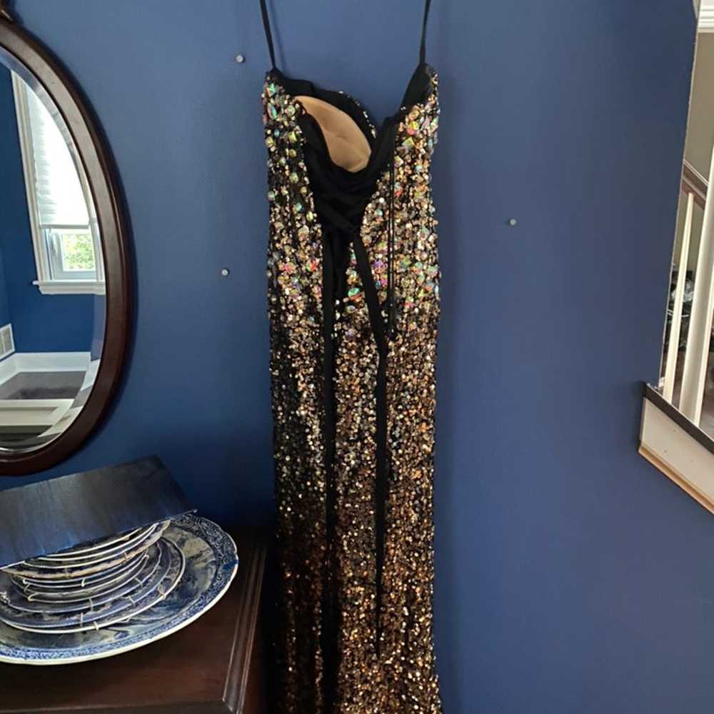 Black & Gold Sequin Strapless Prom Dress - image 2