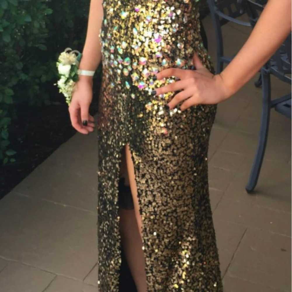 Black & Gold Sequin Strapless Prom Dress - image 3