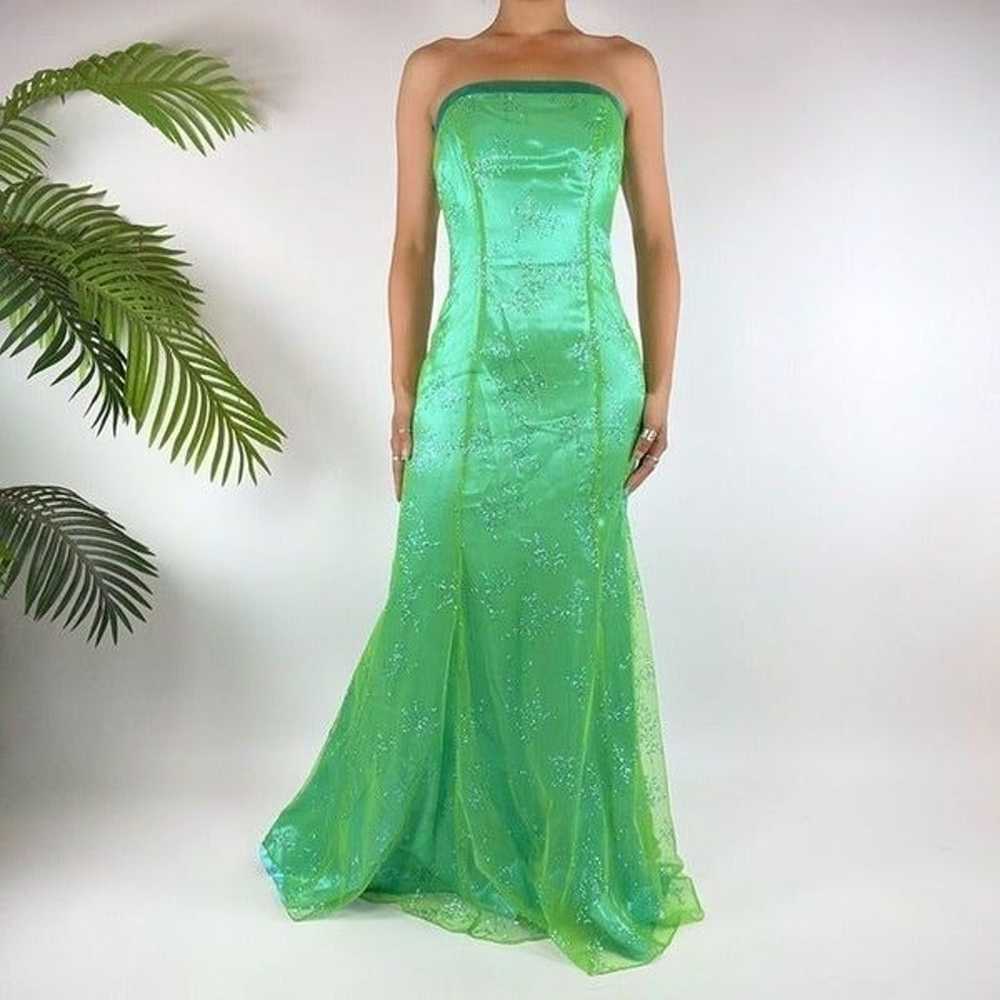 Vintage Y2K Green Floral Fairycore Mermaid Strapl… - image 1